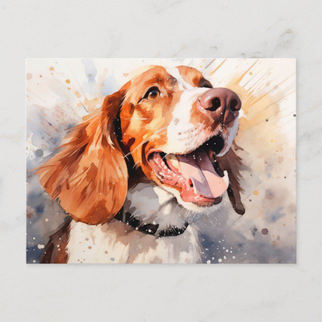 Cartão Postal Impressão de Arte de Cachorro em Aquarela Feliz (Frente)