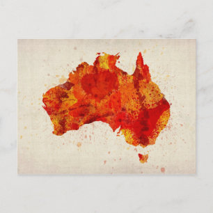 Cartão Postal Impressão de Arte de Mapa de Aquarela da Austrál