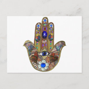 Cartão Postal Impressão de Arte Opala Hamsa Judaica Corações Flo