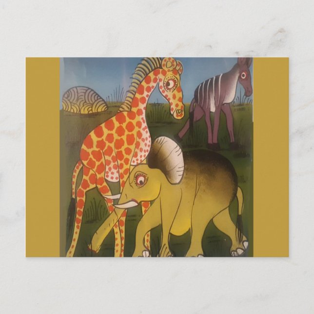 Cartão Postal Impressão de Arte Tripartida Africana (Frente)