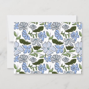 Cartão Postal Impressão de Bloco Floral Desenhado à Mão Azul e V