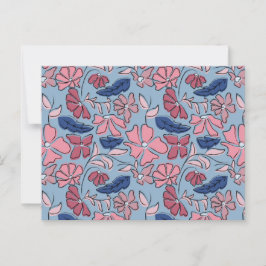 Cartão Postal Impressão de Bloco Floral Desenhado à Mão Rosa e A