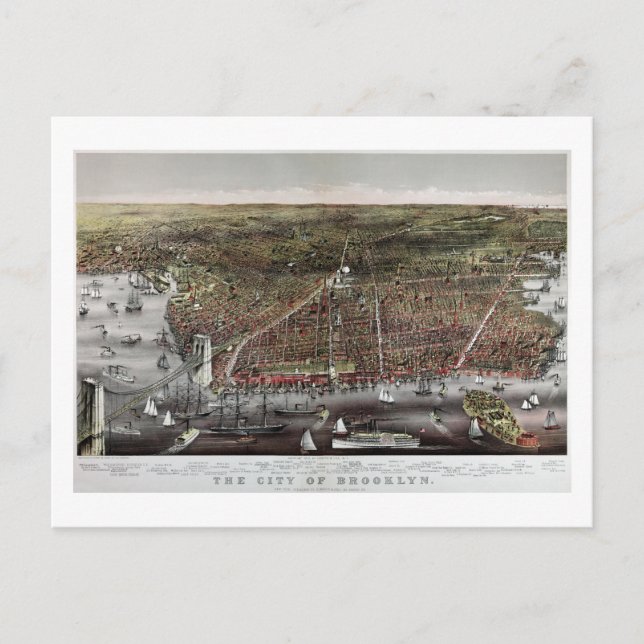 Cartão Postal Impressão de Currier e Ives do Brooklyn, 1886 (Frente)