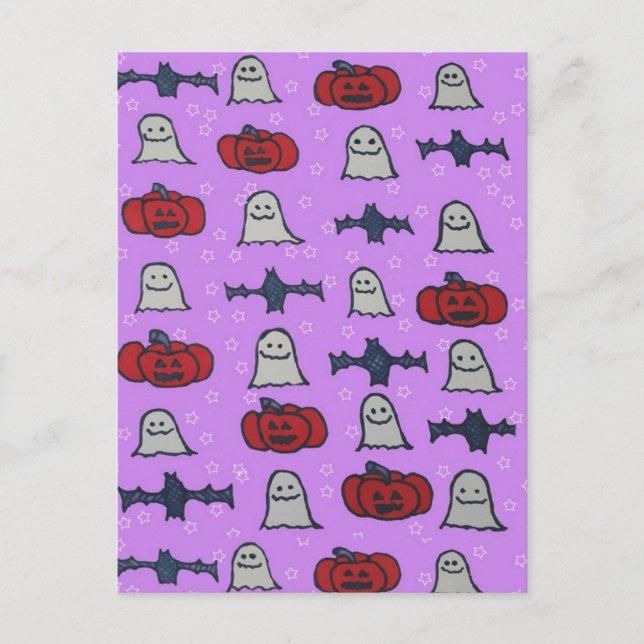 Cartão Postal Impressão de Diversão do Halloween Roxo (Frente)