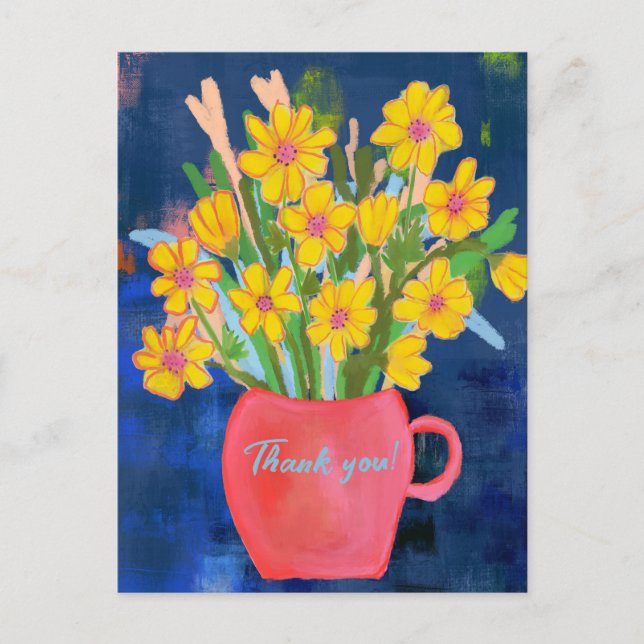 Cartão Postal Impressão de Flor Obrigado (Frente)