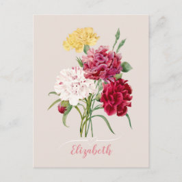 Cartão Postal Impressão de Flores de Cravagem Vintage