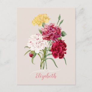 Cartão Postal Impressão de Flores de Cravagem Vintage
