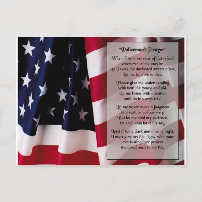 Cartão Postal impressão de oração negra da polícia (Frente)