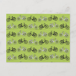 Cartão Postal Impressão de Padrão de Bicicletas Verdes Vintage