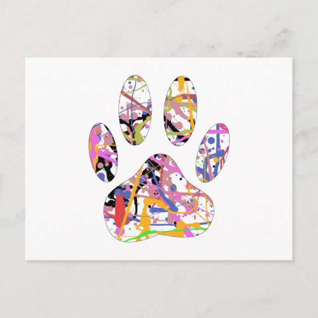 Cartão Postal Impressão de Paint Splatter Dog Paw (Frente)