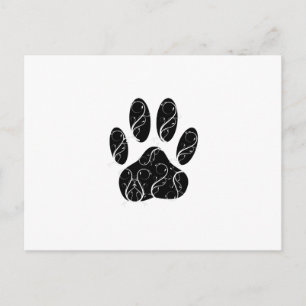 Cartão Postal Impressão de Pata de Cachorro Preto Com Floreios B