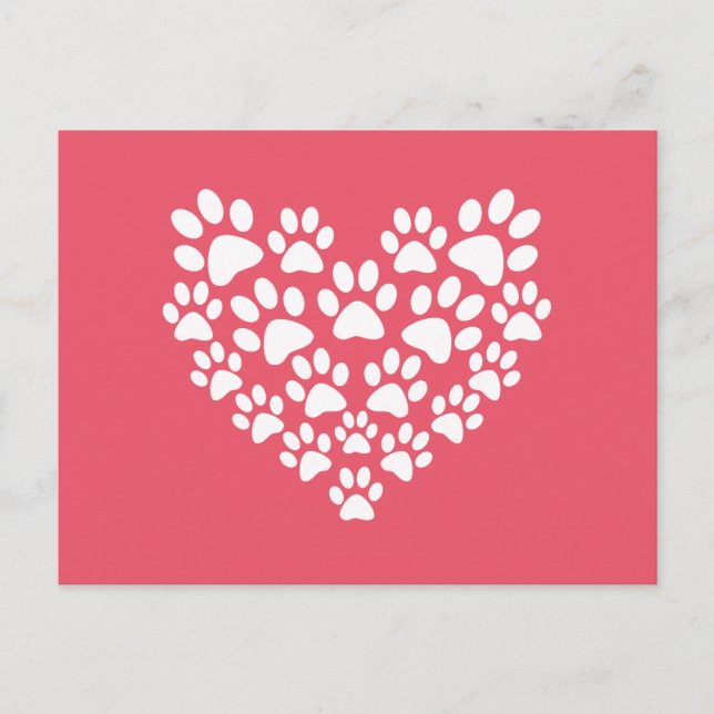 Cartão Postal Impressão de pata rosa-coração-branca (Frente)