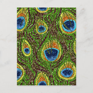 Cartão Postal Impressão de Penas de Pavão Coloridas