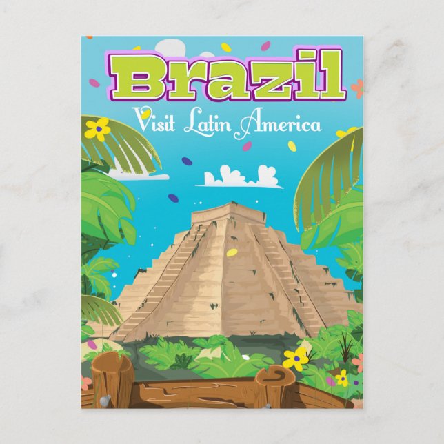 Cartão Postal Impressão de poster de viagens de desenho do Brasi (Frente)