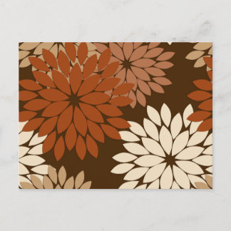 Cartão Postal Impressão de Quimono Floral Moderno, Marrom Escuro