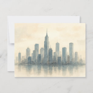 Cartão Postal Impressão de Reflexão Serene Cityscape, Skyline Mo