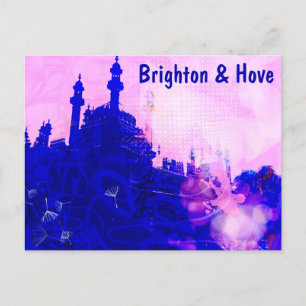 Cartão Postal Impressão de tela do Pavilhão Brighton Azul e Rosa