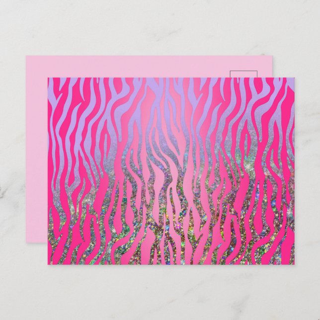 Cartão Postal Impressão de Tigre Rosa Meio Glitter (Frente/Verso)