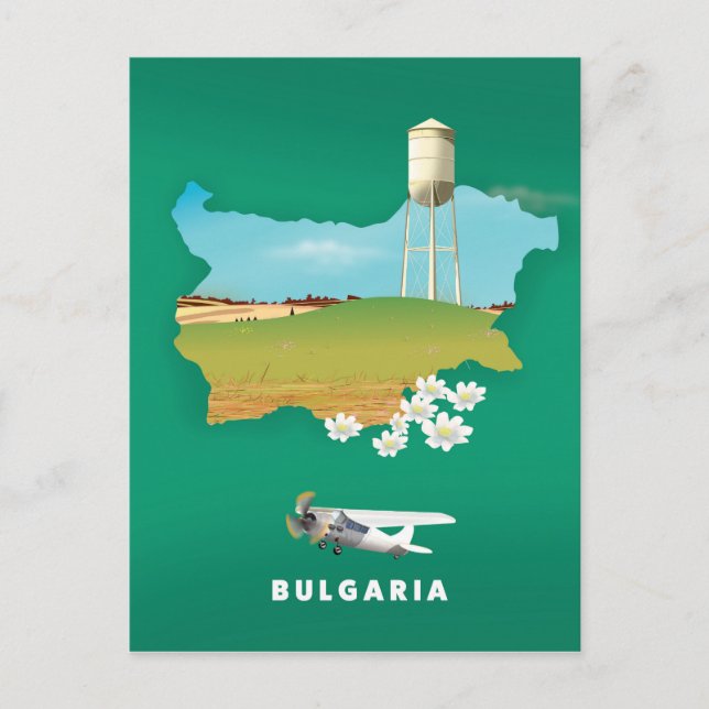 Cartão Postal impressão de viagem mapa da Bulgária (Frente)