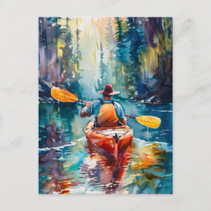 Cartão Postal Impressão de Watercolor Kayak