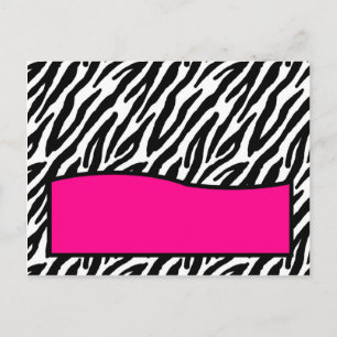 Cartão Postal Impressão de zebra rosa-rosa-quente com placa de