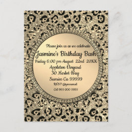 Cartão Postal Impressão do Glam Leopard com Glitter Dourado