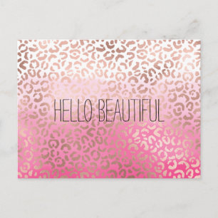 Cartão Postal Impressão do Leopardo do Ombre Cor-de-Água Rosa