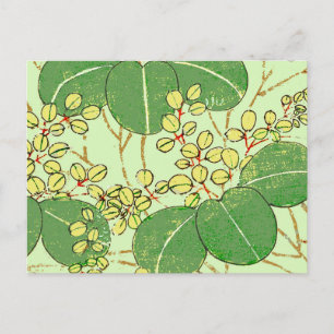Cartão Postal Impressão em xilogravura de folha verde botânica j