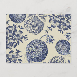 Cartão Postal Impressão Flor Azul Antiquado Floral