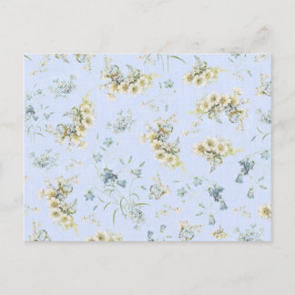 Cartão Postal Impressão floral de colheita azul e branca