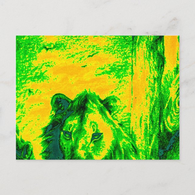 Cartão Postal Impressão Fluorescente de Arte Lion de Visão Notur (Frente)
