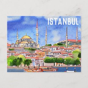 Cartão Postal Impressão por Aquarela em Istambul Turquia