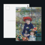 Cartão Postal Impressionismo de Terrace Impressionismo das Irmãs<br><div class="desc">A pintura de Pierre-Auguste Renoir "Duas Irmãs (no terraço)" captura lindamente um momento de intimidade e lazer. Criada em 1881, ela mostra duas jovens mulheres sentadas ao ar livre, cercadas por um verde esmagador e elementos florais vibrantes. Suas expressões transmitem um senso de alegria e companheirismo, exemplificando o estilo impressionista...</div>