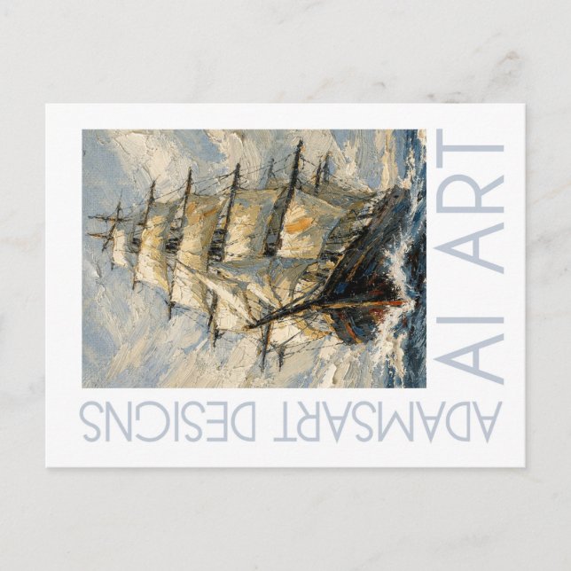 Cartão Postal Impressionist Tall Ship at Sea Nautical Art (Frente)