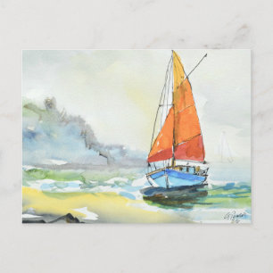 Cartão Postal Impressionista Brisa Oceânica Vela Dourada