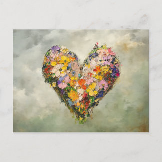 Cartão Postal Impressionista de Flores de Coração