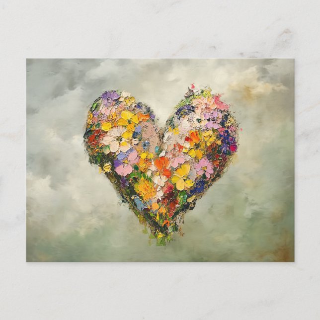 Cartão Postal Impressionista de Flores de Coração  (Frente)