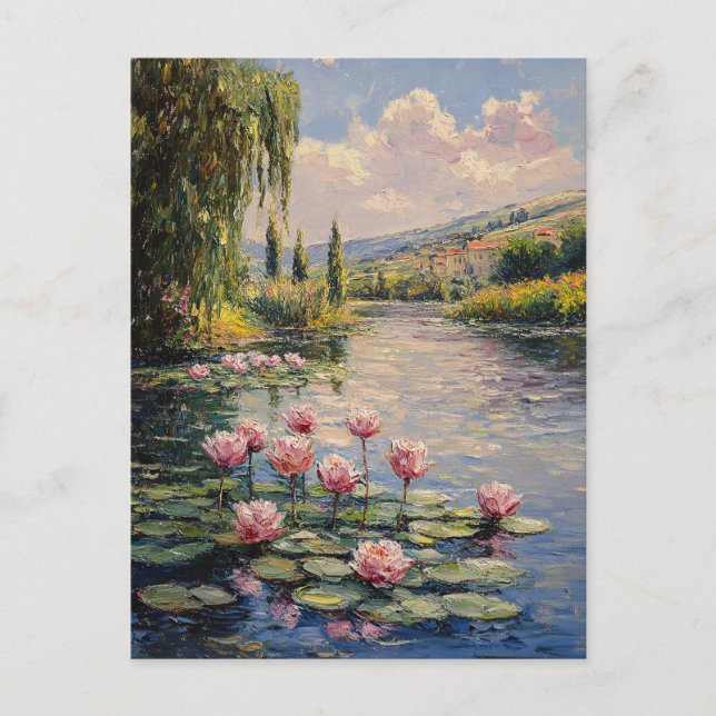 Cartão Postal Impressionista Lily Pads Willow Tree (Frente)
