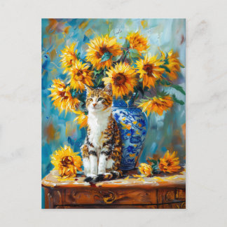 Cartão Postal Impressionista Pintura de Óleo de Gato por Girasso