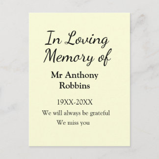Cartão Postal In Loving memory of name funeral memory keepsake