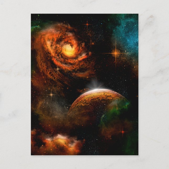 Cartão Postal Incrível universo com planeta e estrelas (Frente)