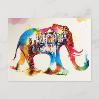 Cartão Postal Índia Elephant Viagens vintage Love Watercolor