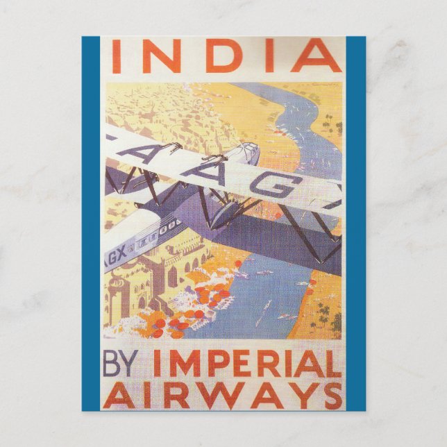 Cartão Postal Índia pela Imperial Airways (Frente)