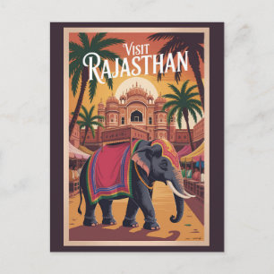 Cartão Postal Índia Rajasthan Ilustração Arte de Viagem Vintage