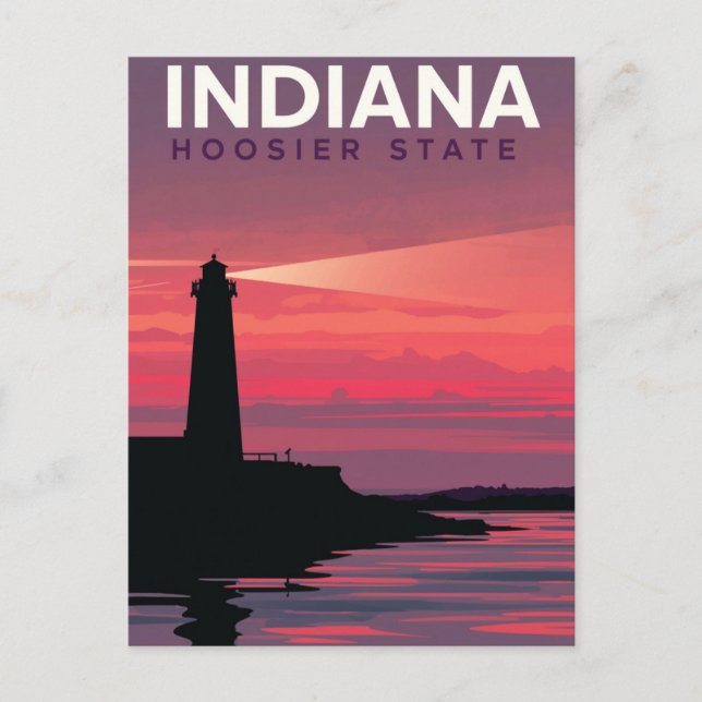 Cartão Postal Indiana Hoosier State Vintage Lighthouse Sunset (Frente)