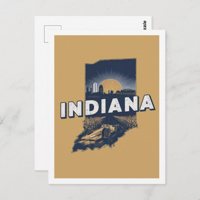 Cartão Postal Indiana Retro Viagem Design Iconic Estados Unidos (Frente/Verso)