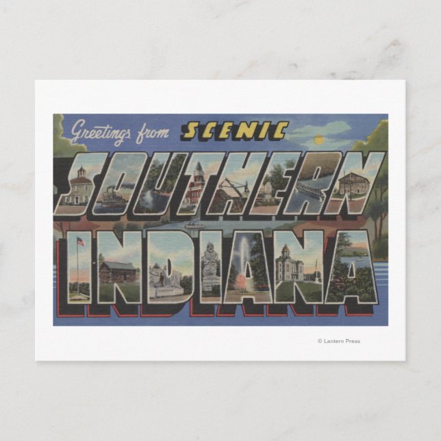 Cartão Postal Indiana (Sul) - Cenas em Larga Letra (Frente)