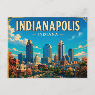 Cartão Postal 🏁 Indianapolis Indiana Canal E Skyline