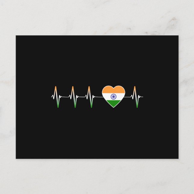 Cartão Postal Indiano Heartbeat I Love India Flag Heart Country (Frente)