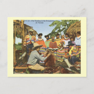 Cartão Postal Indianos Seminoles, Comércio de Peles, Everglades